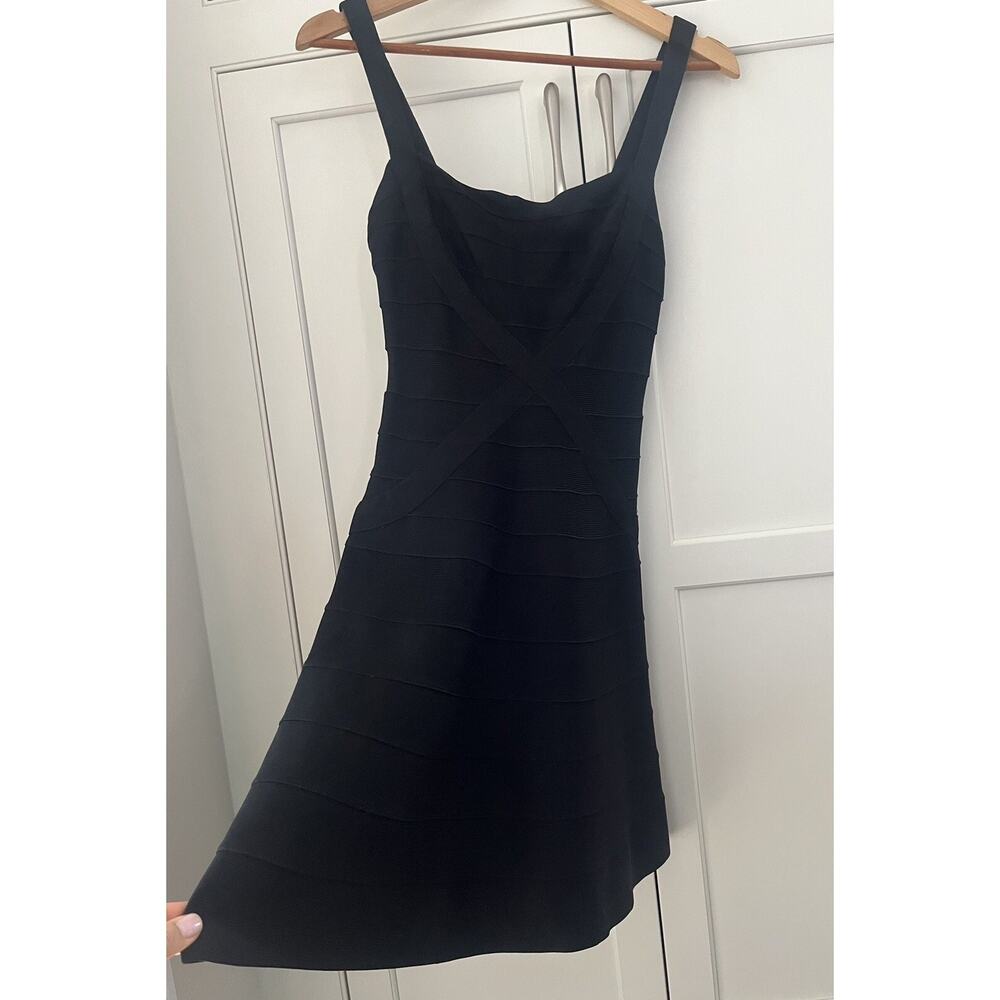 HERVE LEGER Size S Black Rayon Cocktail A-Line Dress